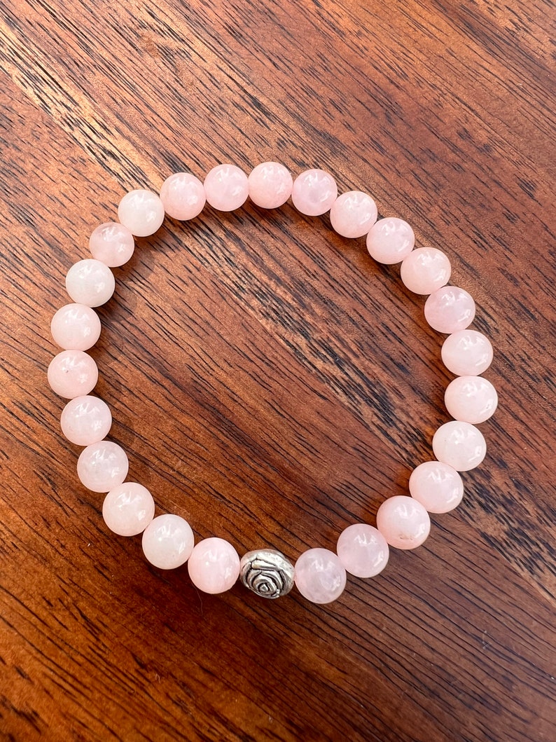 Pearl bracelet made of 6 mm ROSE QUARTZ beads with a silver rose at the end, semi-precious stones, pearls, gemstones image 1