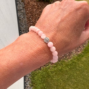 Pearl bracelet made of 6 mm ROSE QUARTZ beads with a silver rose at the end, semi-precious stones, pearls, gemstones image 3