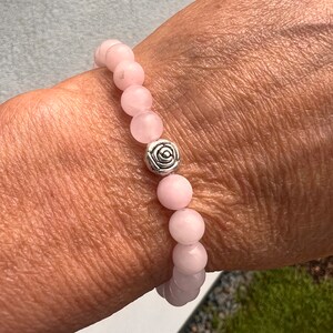 Pearl bracelet made of 6 mm ROSE QUARTZ beads with a silver rose at the end, semi-precious stones, pearls, gemstones image 4