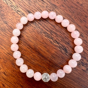 Pearl bracelet made of 6 mm ROSE QUARTZ beads with a silver rose at the end, semi-precious stones, pearls, gemstones image 2