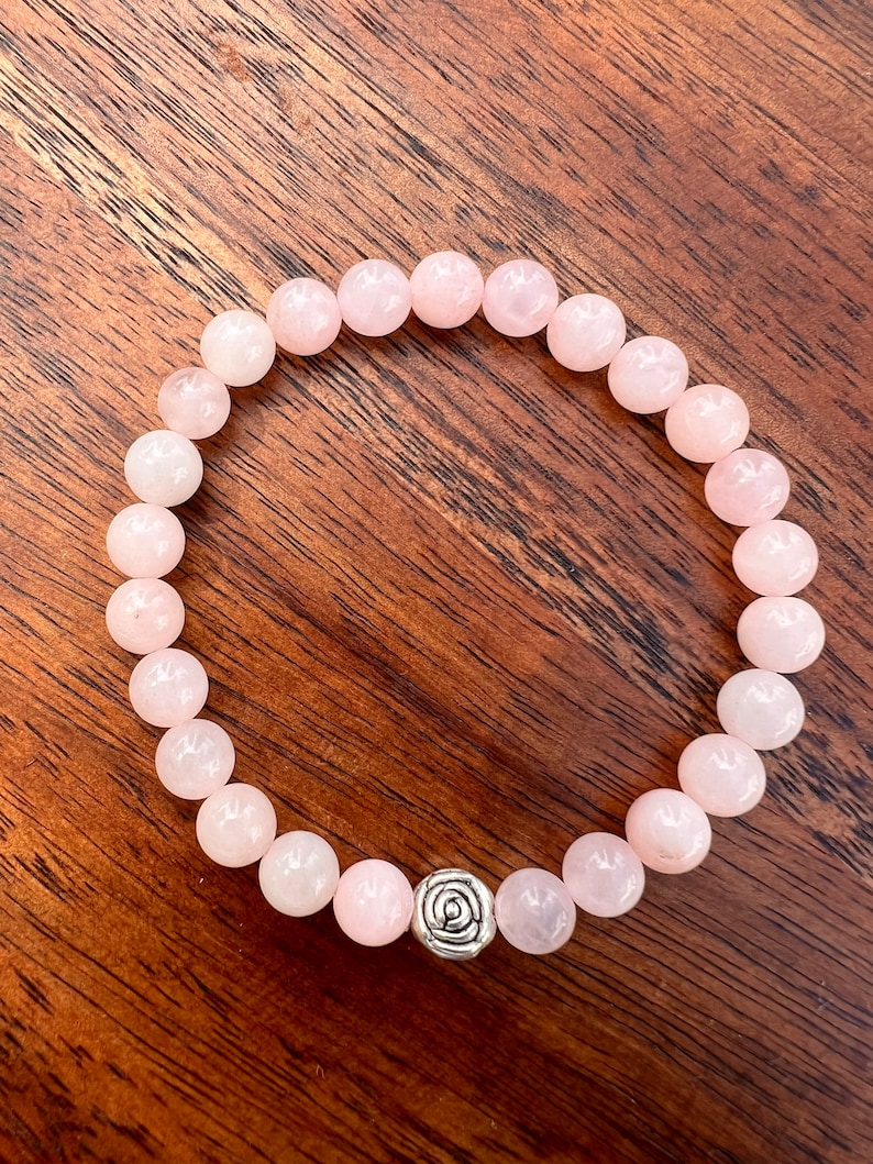 Pearl bracelet made of 6 mm ROSE QUARTZ beads with a silver rose at the end, semi-precious stones, pearls, gemstones image 2