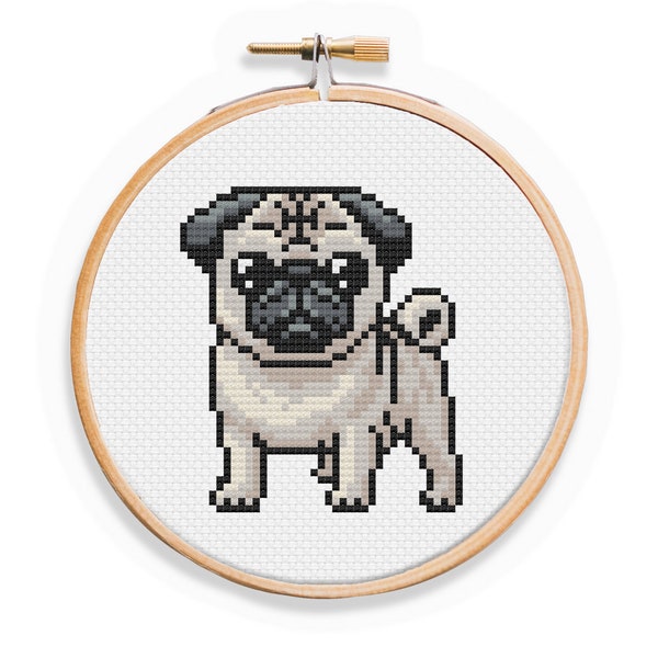 Pug Cross Stitch Pattern - Tiny Cute Pug Pattern 3" Cross Stitch - Fast and Easy Cross Stitch Pattern for Beginners