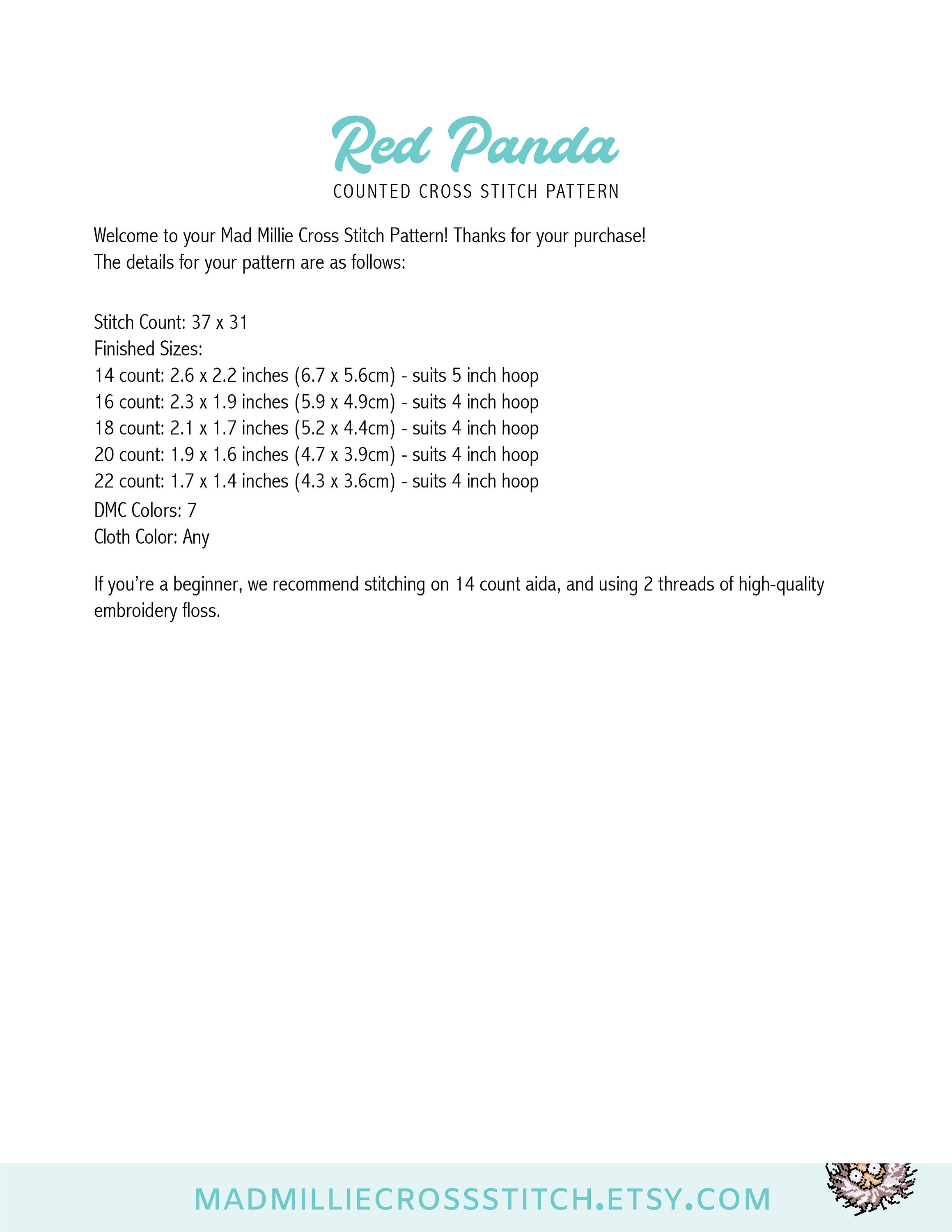 Red Panda Cross Stitch Pattern Wild Animal Cross Stitch Pattern Firefox