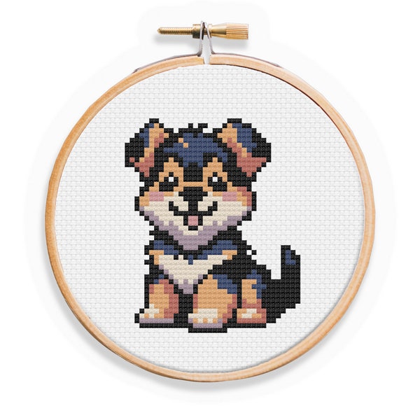 German Shepherd Cross Stitch Pattern - Tiny Cute Alsatian Shepherd - 2" Cross Stitch - Fast and Easy Cross Stitch Pattern for Beginners