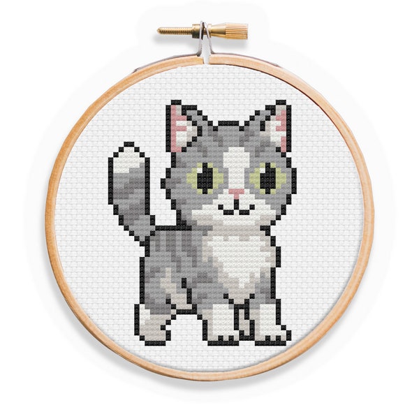 Grey and White Cat Cross Stitch Pattern - Small Cat Cross Stitch 3-4" Cross Stitch - Fast and Easy Cross Stitch Pattern for Beginners