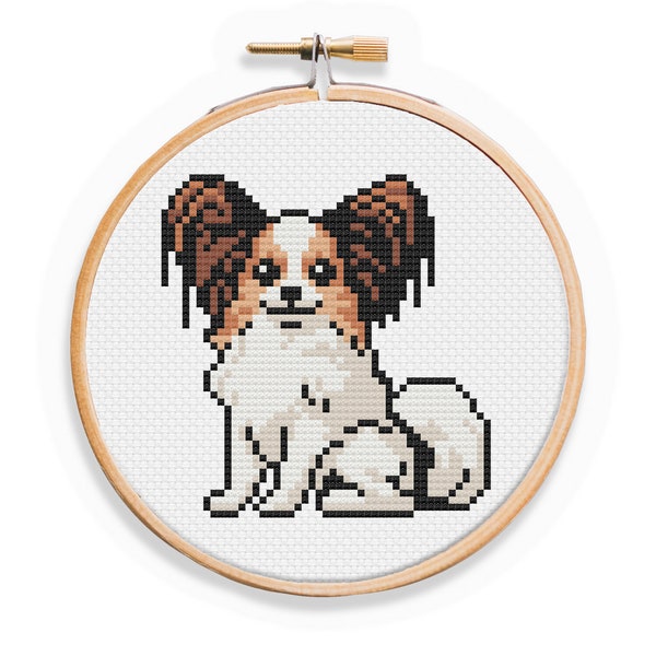 Papillon Cross Stitch Pattern - Small Dog Cross Stitch 3-4" Cross Stitch - Continental Toy Spaniel Cross Stitch Pattern for Beginners