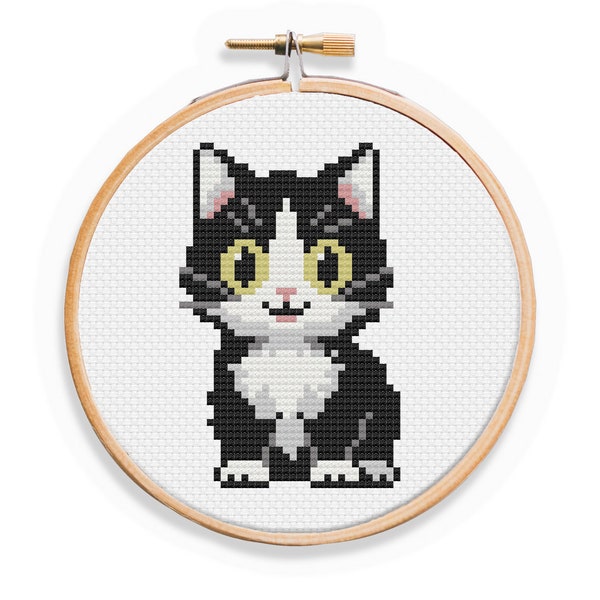 Black and White Cat Cross Stitch Pattern - Small Cat Cross Stitch 4" Cross Stitch - Fast  Easy Cross Stitch Pattern for Beginners - Tuxedo