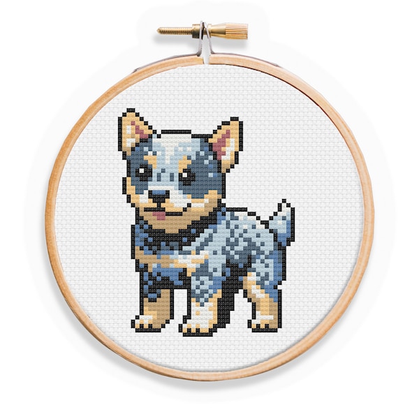 Blue Heeler Puppy Cross Stitch Pattern - Australian Cattle Dog Cross Stitch 3" Cross Stitch - Fast Easy Cross Stitch Pattern for Beginners