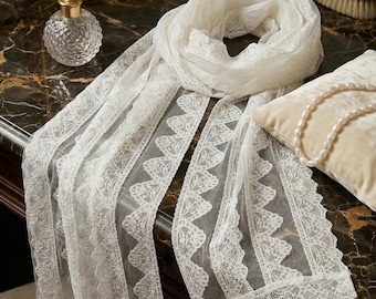 Luxury Scalloped Lace Trim Shawl | Sheer Evening Scarf | Vintage-Inspired Wedding Cover Up