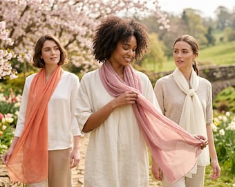 Extra Long Silk Georgette Scarf | Sheer Silk Evening Wrap | Luxury 60x230cm Shaw