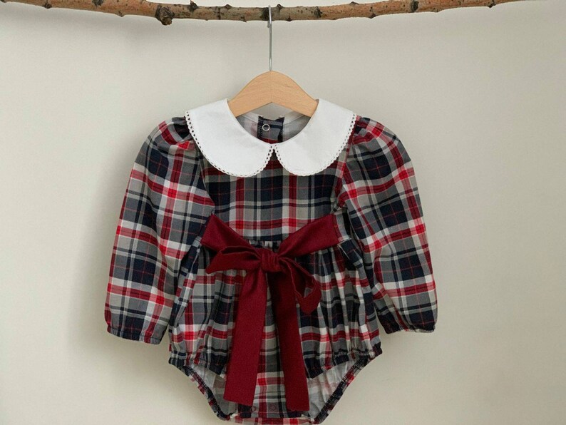 Tartan Baby Romper Balloon Baby Romper Baby Girl 1st birthday Bodysuit Dress Baby girl dress Scottish Check Baby Onesie