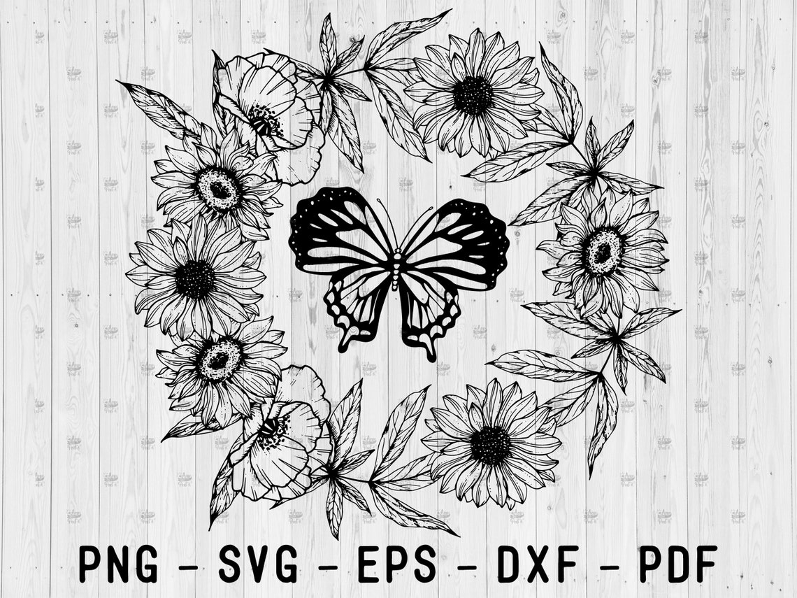 Butterfly and Sunflowers SVG Cut File Butterflies SVG Garden and Floral