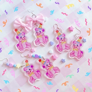 Powderpuff the Clown Bear Acrylic Charm Earrings