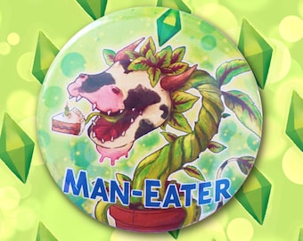 Sim-Inspired Cow-Plant 58mm Button Badge ‘Man Eater’