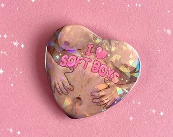 I <3 Soft Boys Holographic Heart-Shaped Button Badge