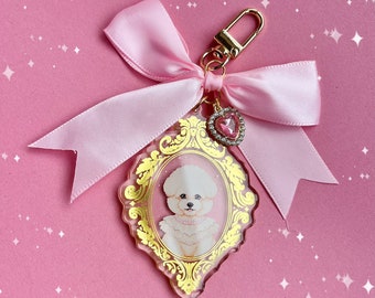 Bichon Frise Holographic Gold Acrylic Charm Keychain