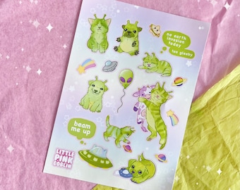 Hoja de pegatinas de vinilo impermeables de Alien Cuties A6