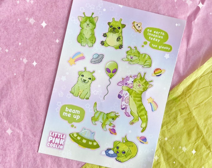 Alien Cuties A6 Waterproof Vinyl Sticker Sheet