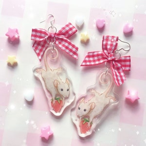 Sweet Strawberry Mouse Acrylic Charm Earrings