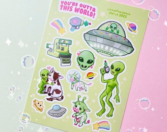 Alien UFO Themed Vinyl Sticker Sheet