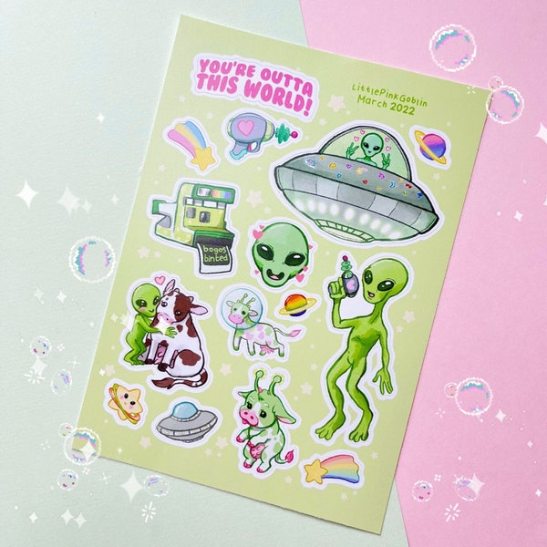 Alien UFO Themed Vinyl Sticker Sheet