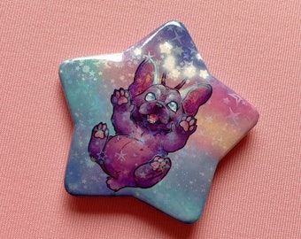 Star-Shaped Alien Frenchie Holographic Button Badge