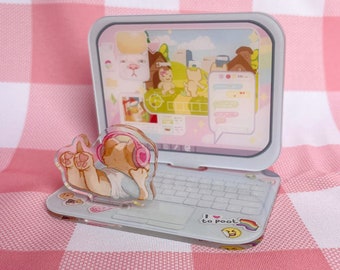 Eu amo meu computador laptop acrílico suporte para telefone decoração de mesa