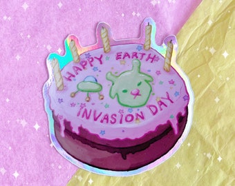 Holographic Alien Kitty Earth Invasion Cake