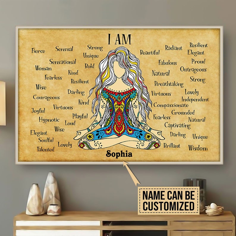 Playful Yoga Gift Poster 3b2d Beautiful Namaste Unique Personalized I Am Strong Proud Custom Name Kind Wall Art Decor Art Collectibles Prints Timeglobaltech Com
