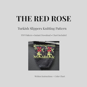 Stickmönster för turkiska tofflor med röda rosor | Färgglatt tå-upp-mönster (PDF-mönster)