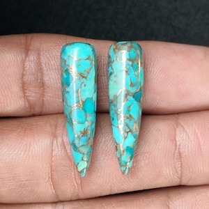 Blue Copper Turquoise, 8x30 MM Smooth Tear Drops Briolette Matched Pair, Calibrated Loose Gemstones Beads For Earrings Jewelry Making