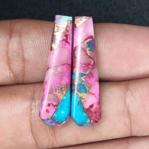 Natural Pink Dahlia Turquoise Coffin Shape Cabochon Pair Calibrated Loose Gemstones Flat Back For Jewelry Making Supplies 9x32 MM 2 Pcs