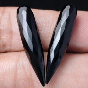 Black Onyx Teardrop Briolette Drops: 8x30mm Gemstone Pair