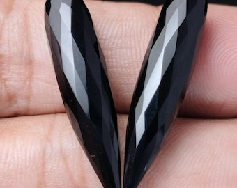 Black Onyx 8x30 MM Long Teardrop, Faceted Briolette Drops, Calibrated Gemstones, Tear Drop Stones, Jewelry Making Matched Pair