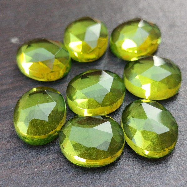 Fine Quality Peridot Quartz Rose Cut Calibrated Gemstones Available in Multiple Sizes Back Flat