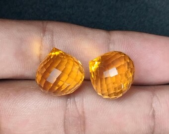 Gul citrinkvarts: 14 mm schackrutiga lökringar, matchande par