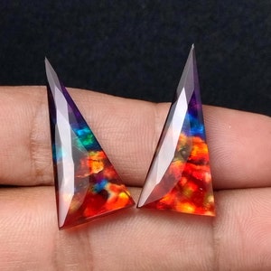 Checker Cut Ammolite Stone Pair: Triangle Gemstone Doublets (9x31 MM)