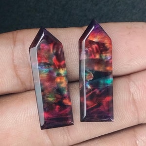 Ammolite Doublet Stone Pair: Step Cut Briolette Gemstone Beads (10x32 mm)
