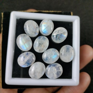 Natural Rainbow Moonstone Cabochon: Oval Flat Back Loose Gemstone