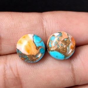 Spiny Oyster Copper Turquoise Round For Ring,Earring,Pendant Jewelry Making 12 x 12 MM Matched Pair Calibrated Loose Gemstone