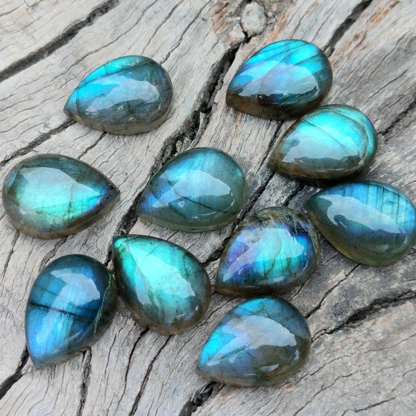 Top Quality Genuine Labradorite Pear Shape Cabochons Flat Back Calibrated Wholesale Gemstones aaa Quality All Sizes 3x5 MM to 18x25 MM