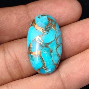 Blue Copper Turquoise Cabochon: Oval Loose Gemstone (17 x 30 MM)