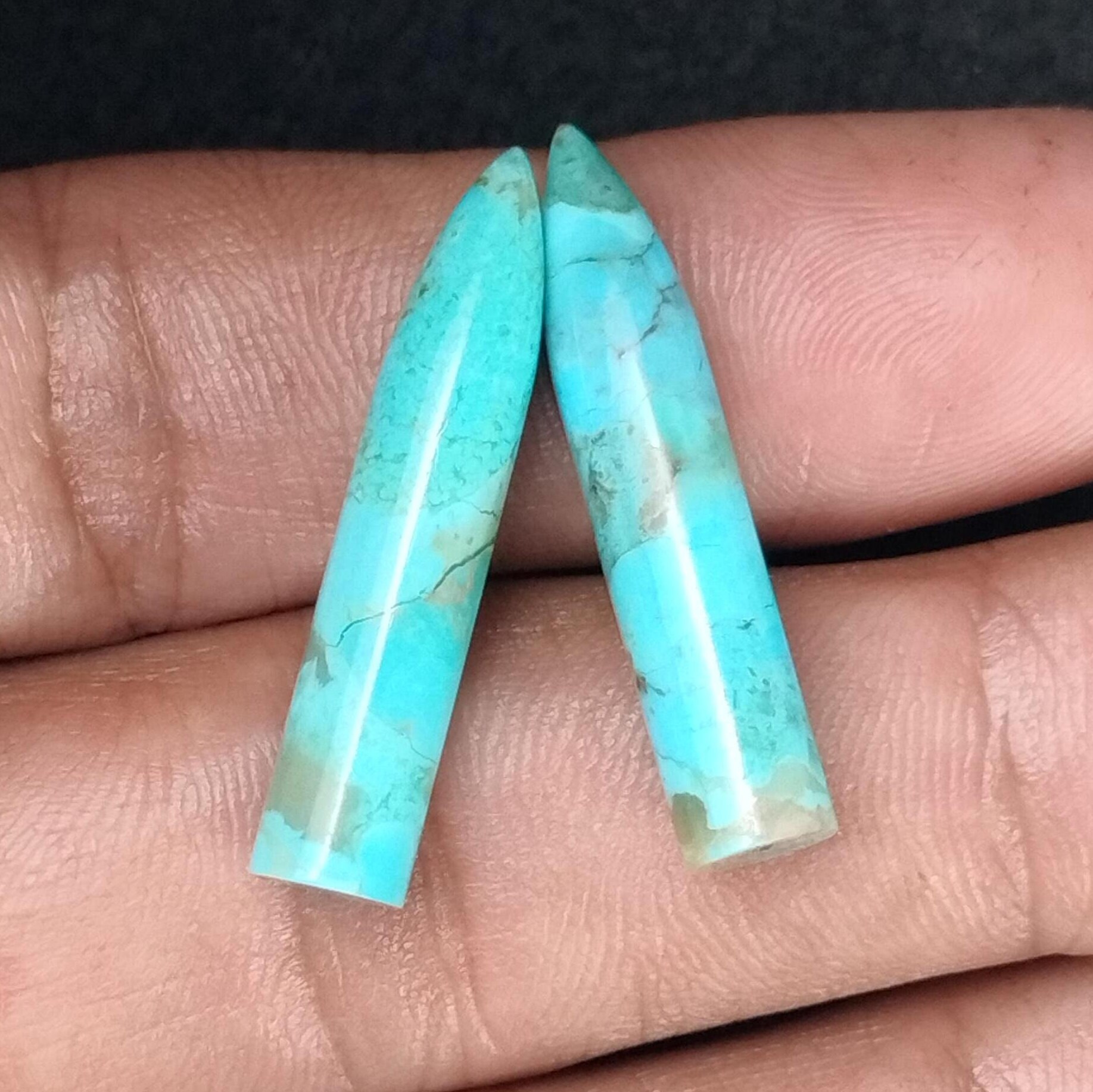 AAA+ Quality Mohave Arizona Turquoise, 6x30 MM Briolette Bullet Shape Smooth Polished Beads Pair, Calibrated Gemstones, For Jewelry Making