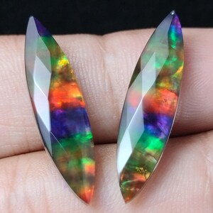 Ammolite Marquise Briolette Pair: Checker Cut Gemstone Cabochons