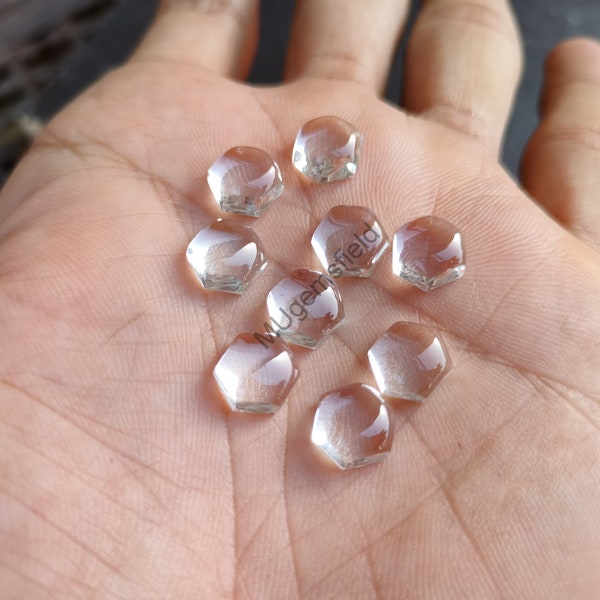 Hand- Cut Clear Crystal Quartz Cabochon, aaa Quality, Calibrated Hexagon Gemstones,Flat Back Gemstones, All Custom Size 4 to 40 MM