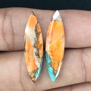 8x30 MM Natural Spiny Oyster Copper Turquoise Marquise Shape Cabochon Pair, Calibrated Gemstone, aaa Qualty, Flat Back, Jewelry Making