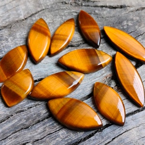 Authentic Natural Tiger Eye Marquise Shape Cabochons Flat Back Calibrated Gemstones Wholesale aaa Quality All Sizes 3x6 to 15x30 MM