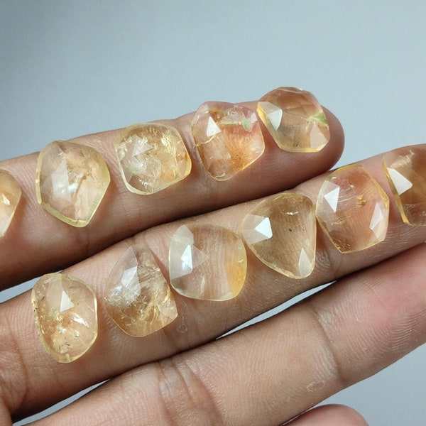 Sunny Delight Natural Citrine Gemstone, Rose Cut Cabochon Free Form, Rose Cut Slice, Rose Cut, Flat Back, aaa Quality, 11 Pieces Pack