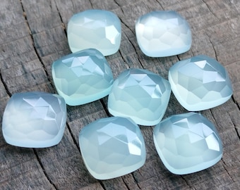 Natural Aqua Chalcedony Gemstone: Cushion Rose Cut Cabochon