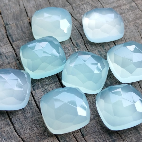 Aqua Chalcedony Gemstone Cushion Shape Rose Cut Cutting For Jewelry Making Ring,Earring,Pendant Natural Calibrated Cabochon All Size